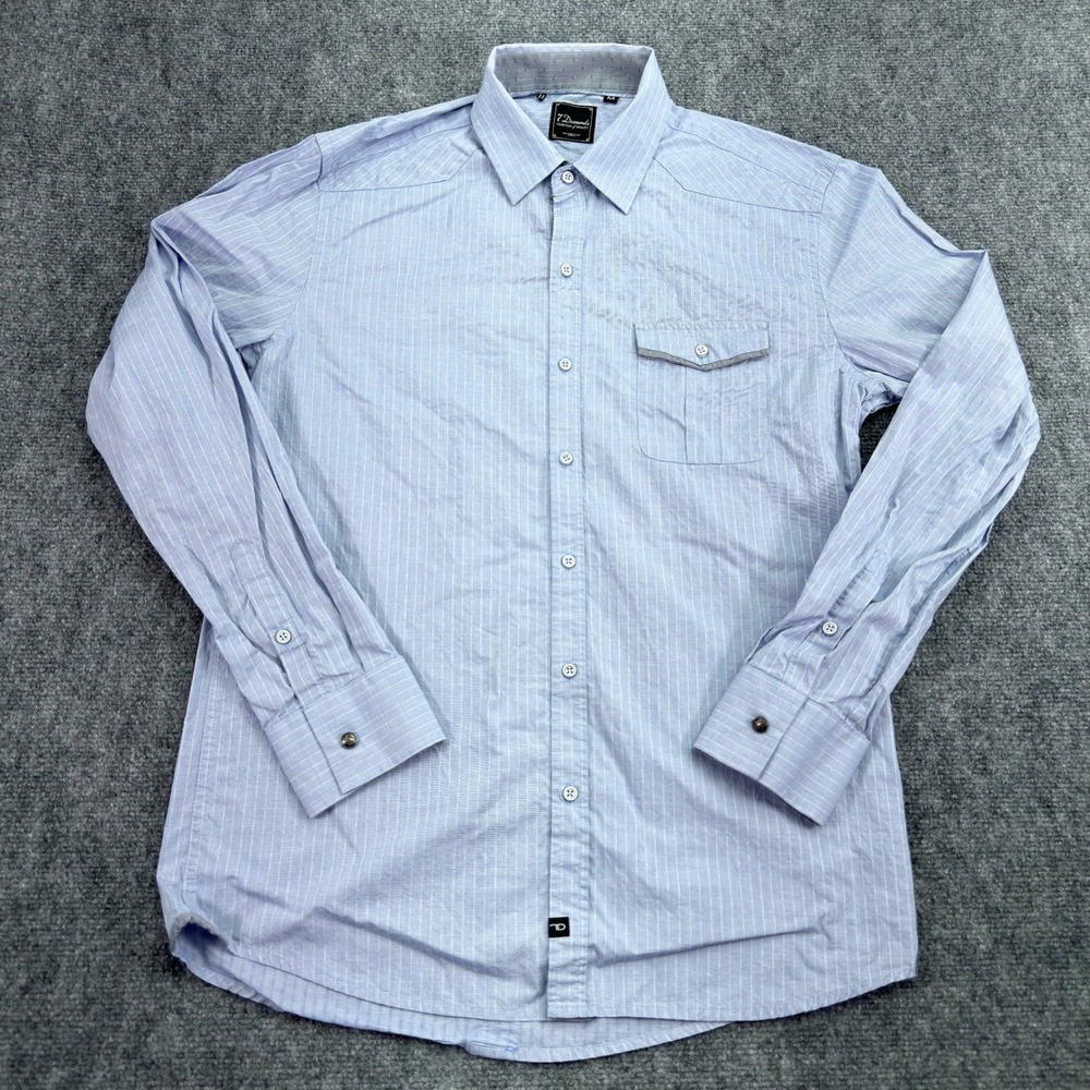 7 Diamonds Shirt Mens Medium Striped Casual‎ Dress Button Up Flip Cuff *Flaw